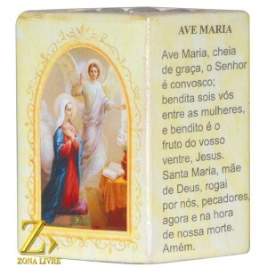 PORTA VELAS ORAÇÃO AVE MARIA 7,5CM