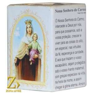PORTA VELAS ORAÇÃO NOSSA SENHORA DO CARMO 7,5CM