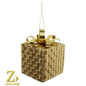 ENFEITE NATALINO CAIXA DE PRESENTE GOLD 08CM