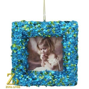 ENFEITE NATALINO PORTA FOTO AZUL/VERDE 7X7CM