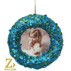 ENFEITE NATALINO  PORTA FOTO AZUL/VERDE 7X7CM