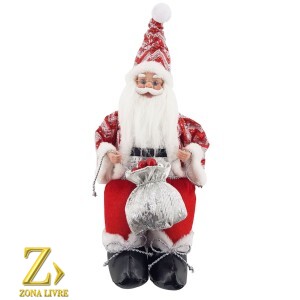 PAPAI NOEL 40CM VERMELHO/BRANCO SENTADO/MUSICAL