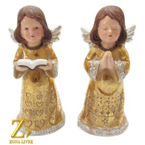 JG 2 ANJOS RESINA DOURADO18CM
