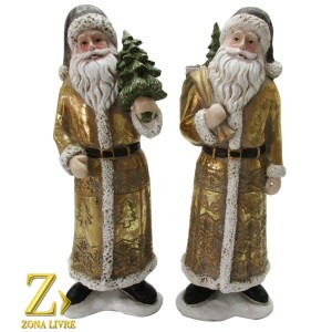 JG 2 PAPAI NOEL RESINA 30CM DOURADO