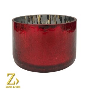 VASO DE VIDRO VERMELHO METALICO 15X10CM