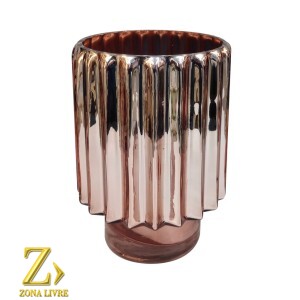 VASO DE VIDRO ROSA METALICO 14,5X20CM