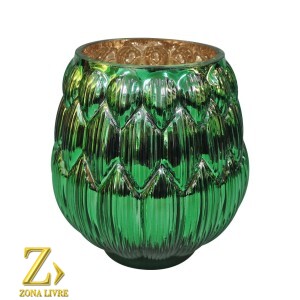 VASO DE VIDRO VERDE METALICO 14,5X15CM