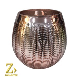 VASO DE VIDRO ROSA METALICO 16X17CM