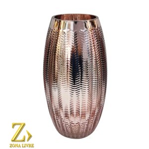 VASO DE VIDRO ROSA METALICO 16X30CM