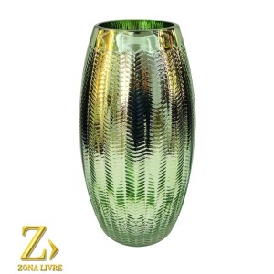 VASO DE VIDRO VERDE METALICO 16X30CM