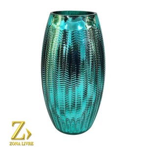 VASO DE VIDRO AZUL METALICO 16X30CM