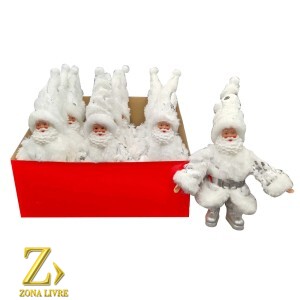 ENFEITE PAPAI NOEL BRANCO/PRATA 22CM CX C/12