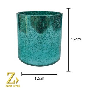 CASTIÇAL / VASO DE VIDRO AZUL METALICO 12X12CM