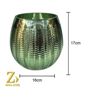 VASO DE VIDRO VERDE METALICO 16X17CM