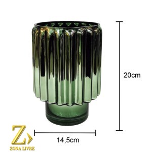 VASO DE VIDRO VERDE METALICO 14,5X20,5CM