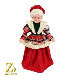 MAMAE NOEL BRANCO/VERMELHO XADREZ 45CM