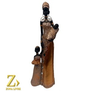 ESCULTURA EM RESINA IMPORTADA AFRICANA COM CRIANÇAS 32CM