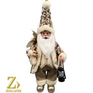 PAPAI NOEL MUSICAL LINHO / MARROM 40CM