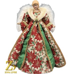 ANJO TOPO DE ARVORE VERMELHO / VERDE 40CM
