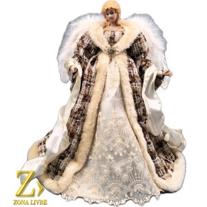 ANJO TOPO DE ARVORE LINHO / MARROM 40CM