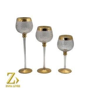 JOGO 3 CASTIÇAIS PRATA GOLD 20 / 25 / 30CM