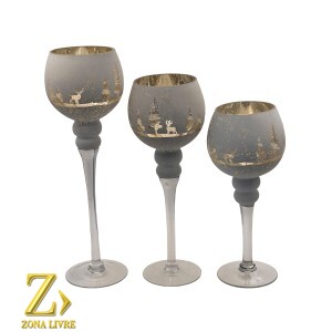 JOGO 3 CASTIÇAIS BRANCO GOLD 25 / 30 / 40CM