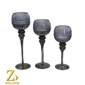 JOGO 3 CASTIÇAIS PRATA 30 / 35 / 40CM