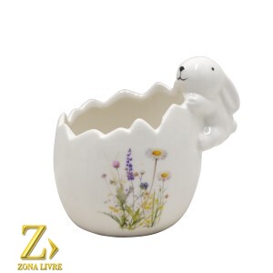 CACHEPOT OVO COELHINHO FLORIDO — 16x13