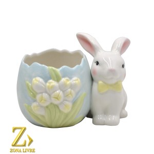 Cachepot Coelho Azul – 14×13 cm