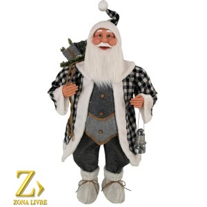 PAPAI NOEL CINZA/BRANCO XADREZ 90CM