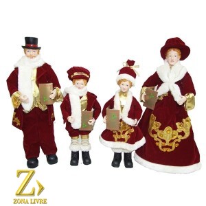 FAMILIA NATALINA 4PCS 36/45CM VINHO/DOURADO